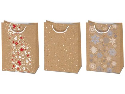 Vánoční taška XL - KRAFT mix / 34,5 x 48 cm