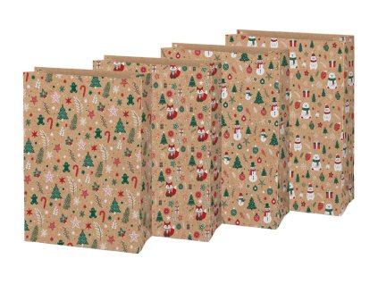 Vánoční sáček KRAFT 6 - mix motivů / 26 x 36 x 12 cm