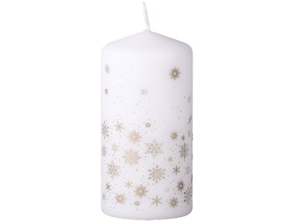 Válec 60x120 mm Vločky Magic Snowing bílo-zlatá, svíčka