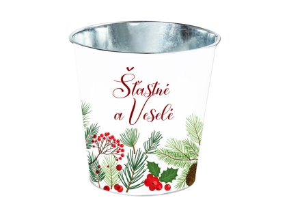 Květináč plechový 175x135x175mm klasik Šťastné a Veselé, barevná