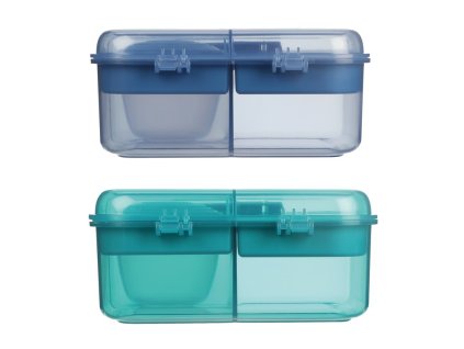 Sistema Dělený svačinový box Ocean Bound Bento Cube s nádobou na jogurt a 2 tácky 1,25 l, mix barev