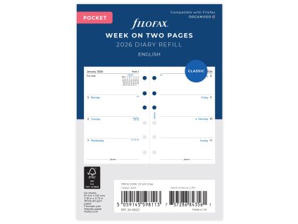 Filofax, Kalendář 2026 kapesní, týden/2 strany, AJ