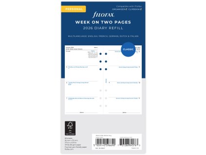 Filofax, Kalendář 2026 osobní, týden/2 strany, 5 jazyků