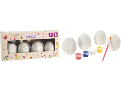 Sada na dekorování vajíček sádra 4ks 235x58x110mm + 4 ks 3ml barviček mix, bílá