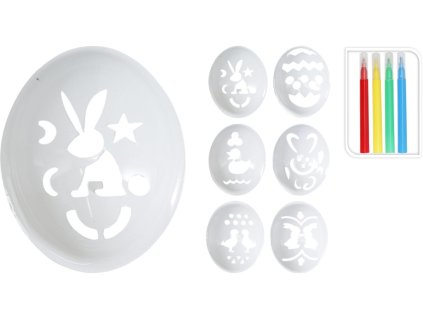 Sada na dekorování polypropylen 6ks 200x190x10mm šablony vajíček + 4ks mini fixy mix, bílá