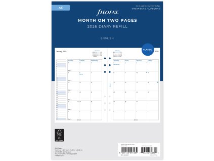 Filofax, Kalendář 2026 A5, měsíc/2 strany, AJ