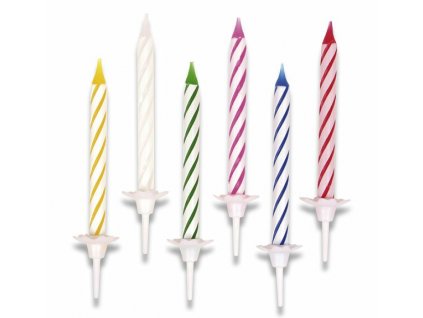 Dortové svíčky pruhované 24 ks + 12 stojánků