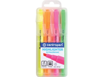 Zvýrazňovač Centropen HIGHLIGHTER 8722 / sada 4 ks