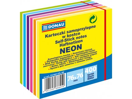 Donau, lepicí bloček 76x76 mm 400 lístků, neonové barvy