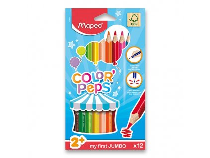 Pastelky Maped Color'Peps Jumbo, trojhranné, 12 barev