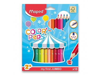 Pastelky Maped Color'Peps Jumbo, trojhranné, 18 barev