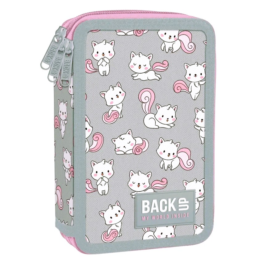 Tříkomorový penál s vybavením BackUP  - Kočičky