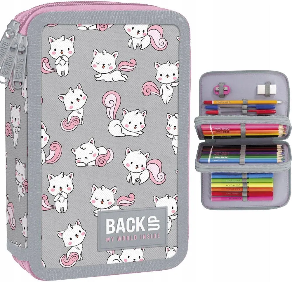 Tříkomorový penál s vybavením BackUP  - Kočičky