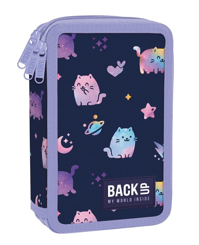 Tříkomorový penál s vybavením BackUP - Vesmírné kočičky