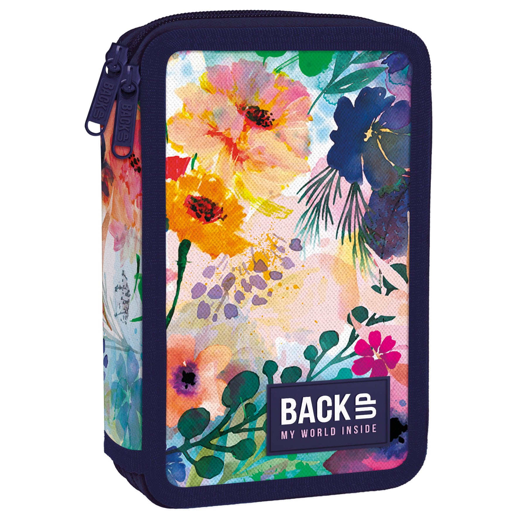 Dvoukomorový penál s vybavením BackUP - Květinový akvarel