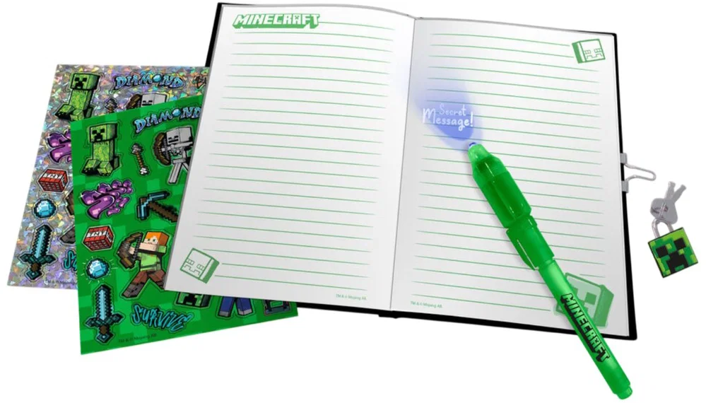 Dárková sada tajný deník Minecraft s kouzelným perem a samolepkami