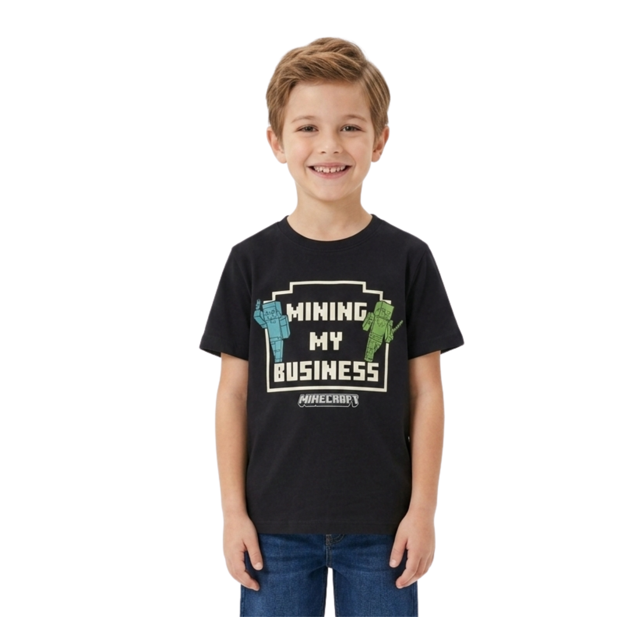 Dětské bavlněné tričko Minecraft Mining My Business – antracitové, vel. 122/128