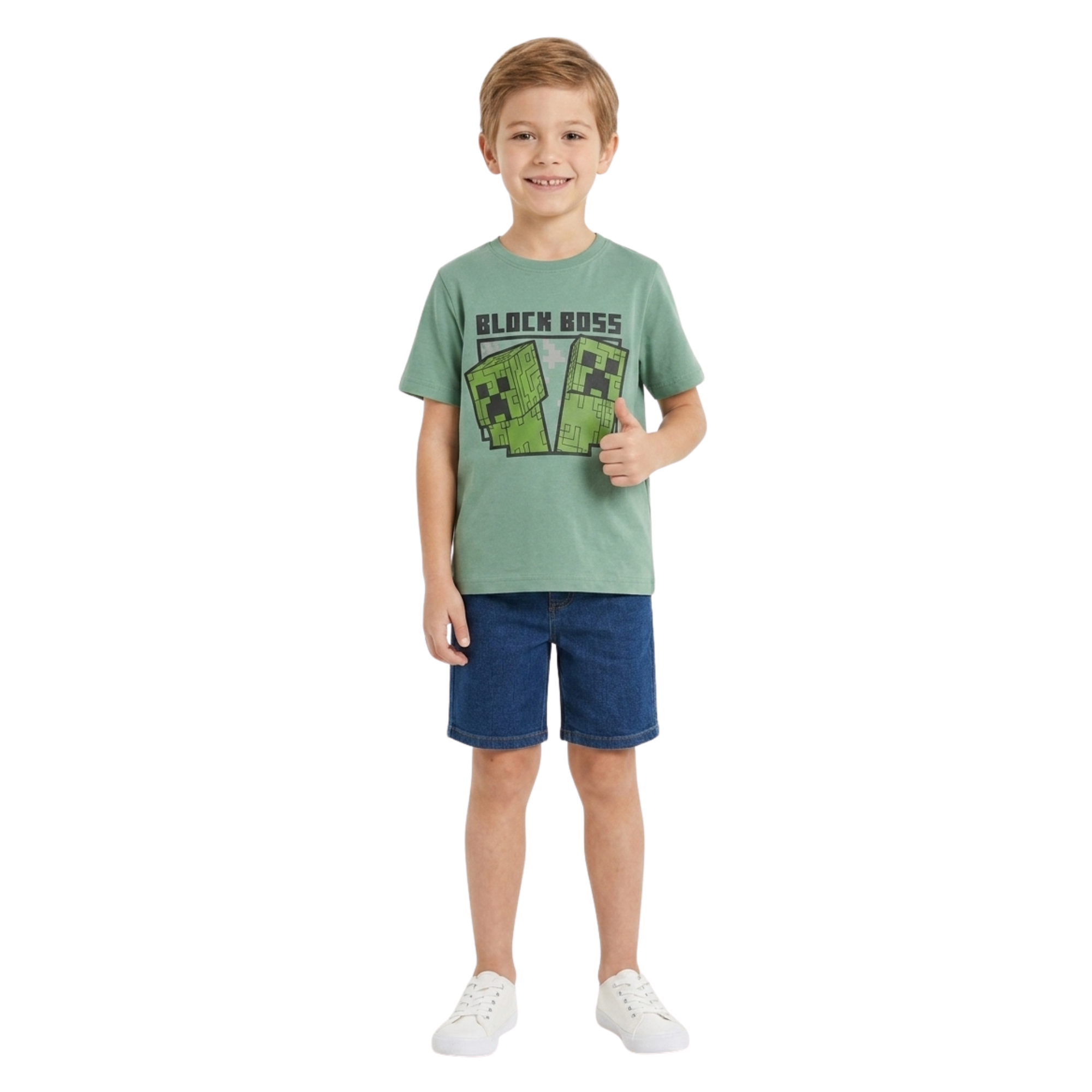 Dětské bavlněné tričko Minecraft Creeper Block Boss – zelené, vel. 122/128