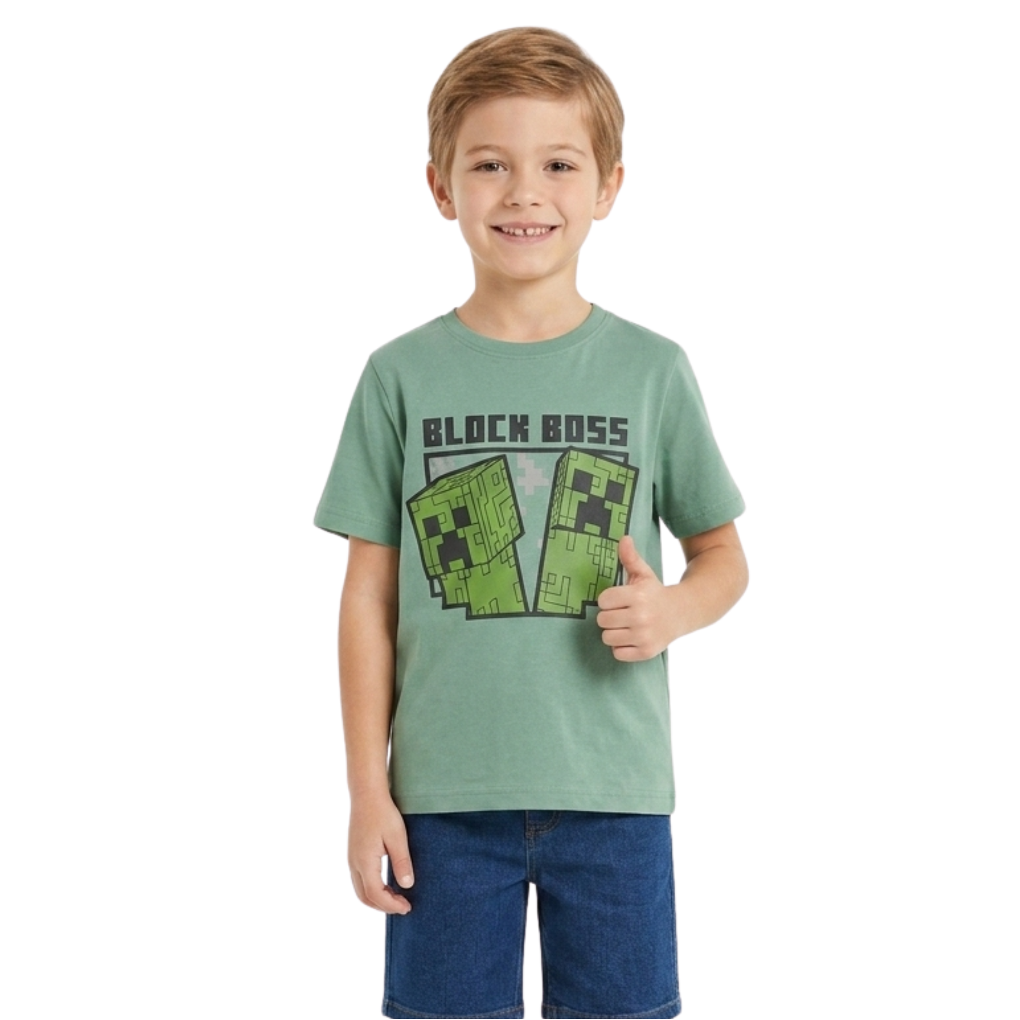 Dětské bavlněné tričko Minecraft Creeper Block Boss – zelené, vel. 122/128