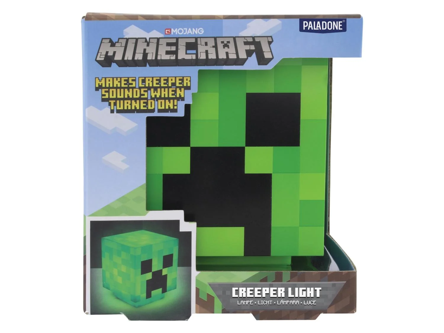 Dětská lampička Minecraft Creeper se zvukem – zelené LED světlo 12,5 cm
