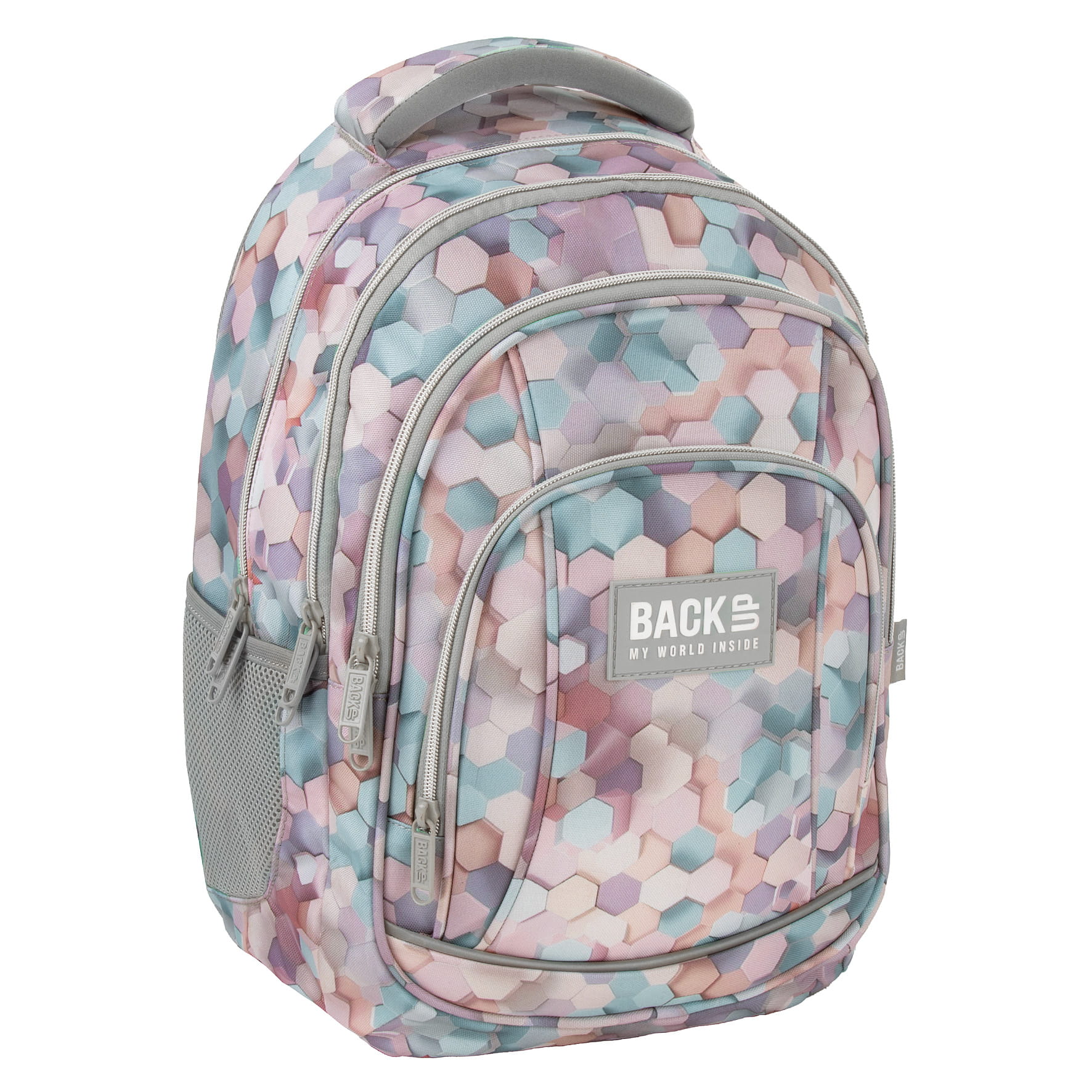 Zvýhodněný školní set BackUP Geometric Beige 3v1 – batoh, penál a vak