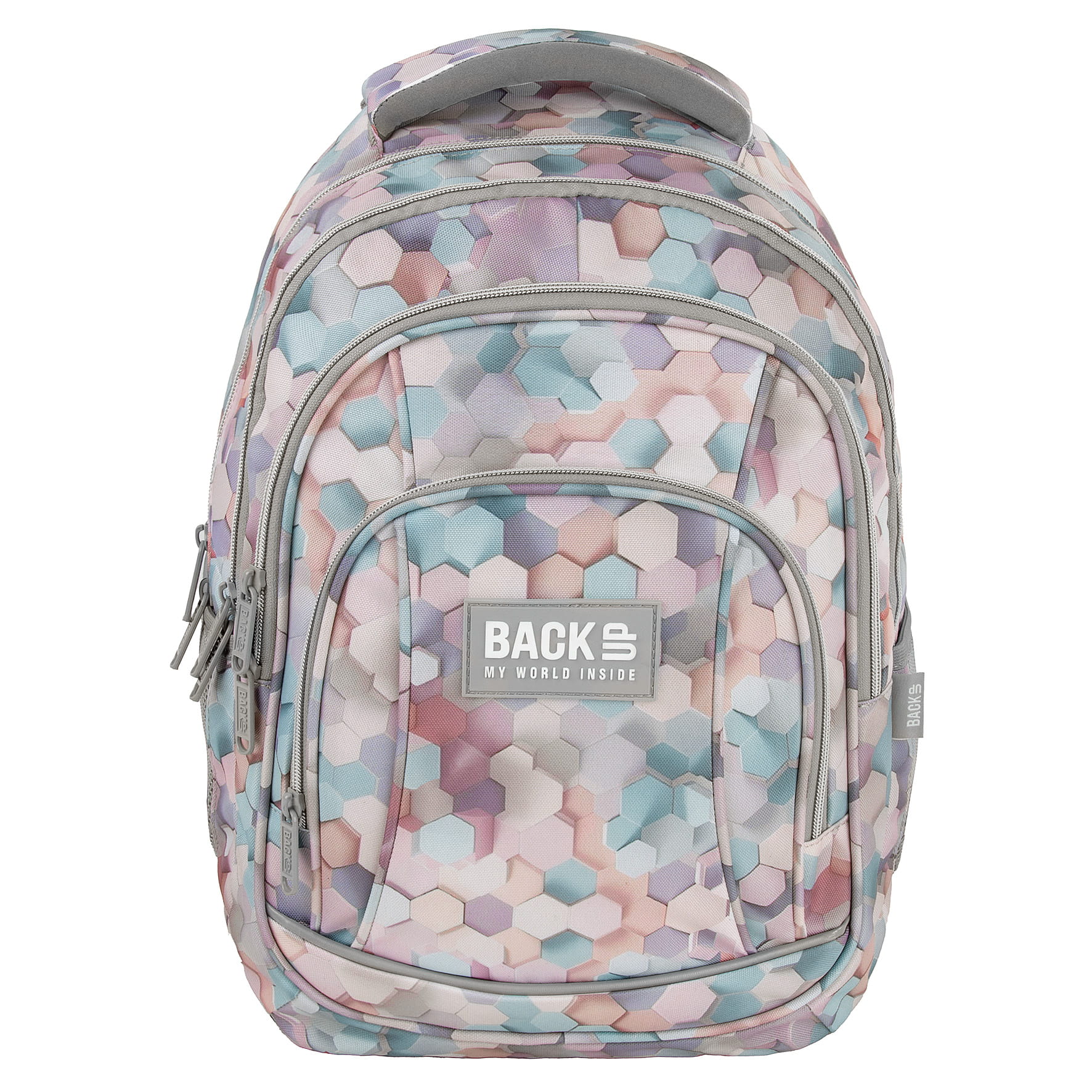 Zvýhodněný školní set BackUP Geometric Beige 3v1 – batoh, penál a vak