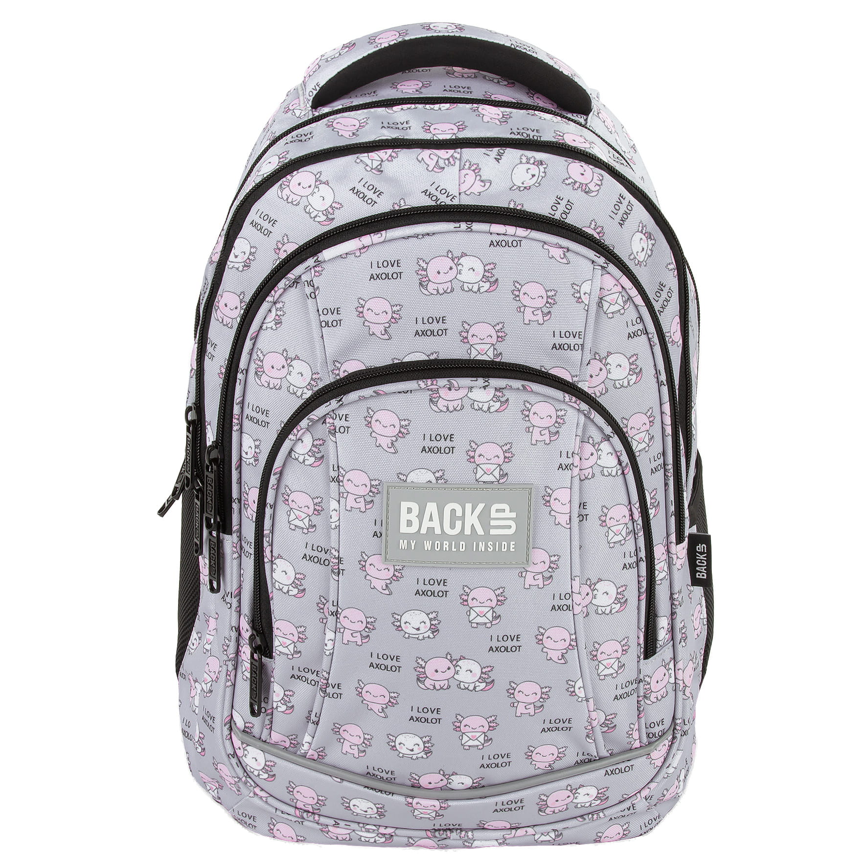 Zvýhodněný školní set BackUP Axolot Love 3v1 – batoh, vybavený penál a vak