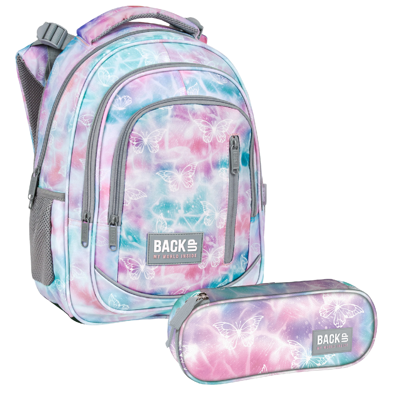 Zvýhodněný školní set BackUP Pastel Magic 2v1 – batoh 24 l a etue penál