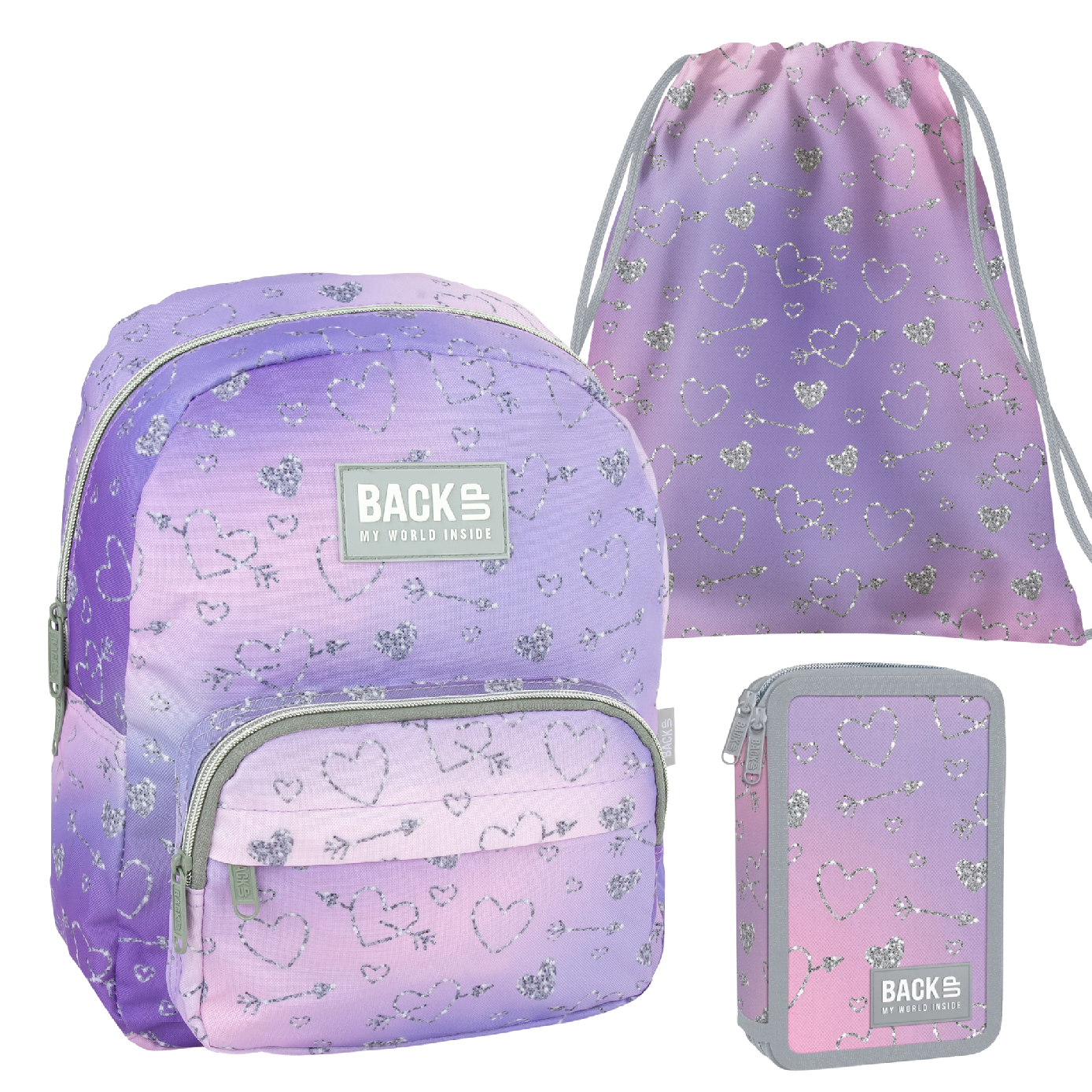 Zvýhodněný set BackUP Twinkle II 3v1 – batoh 16 l, vybavený penál a vak