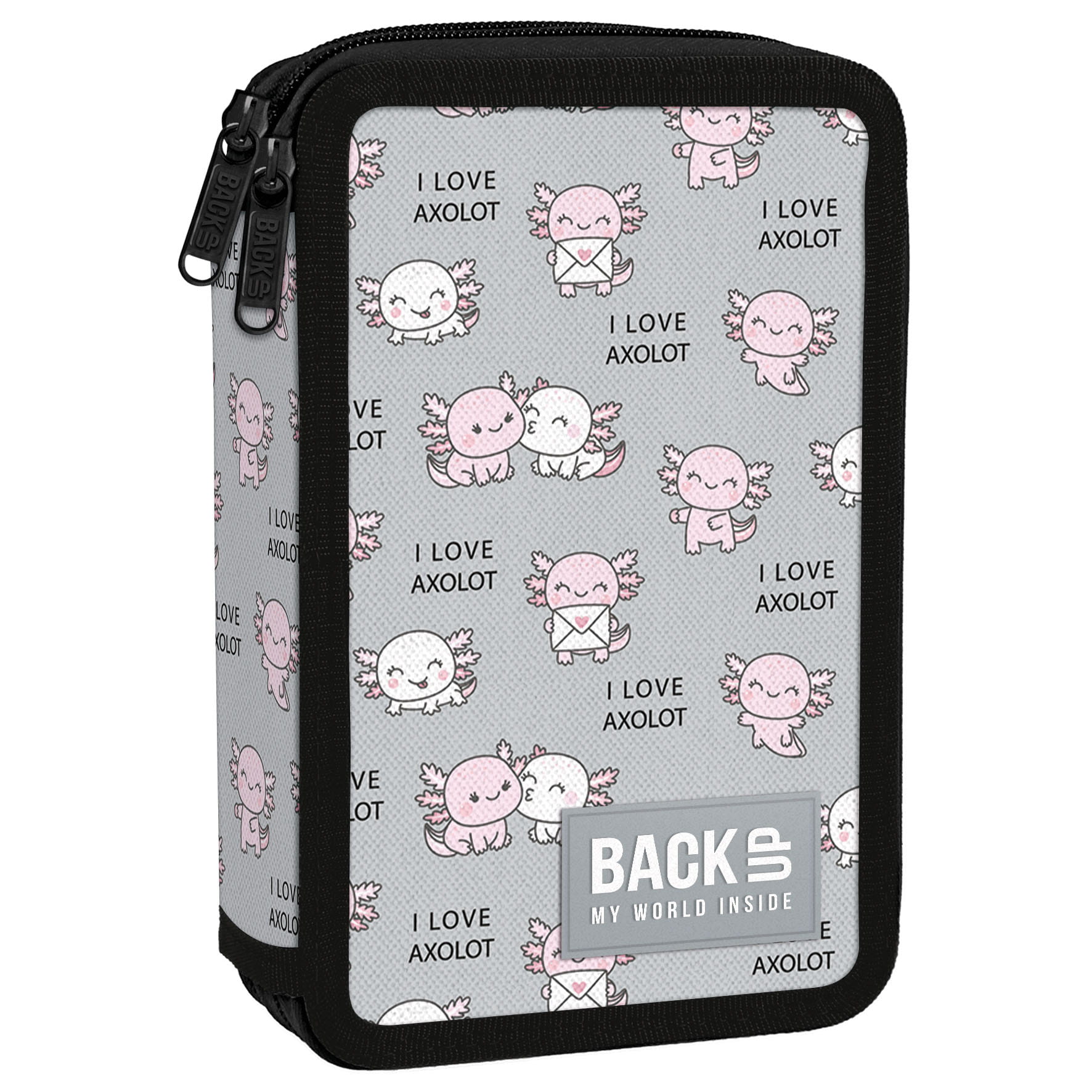 Dvoukomorový penál s vybavením BackUP Axolot Love