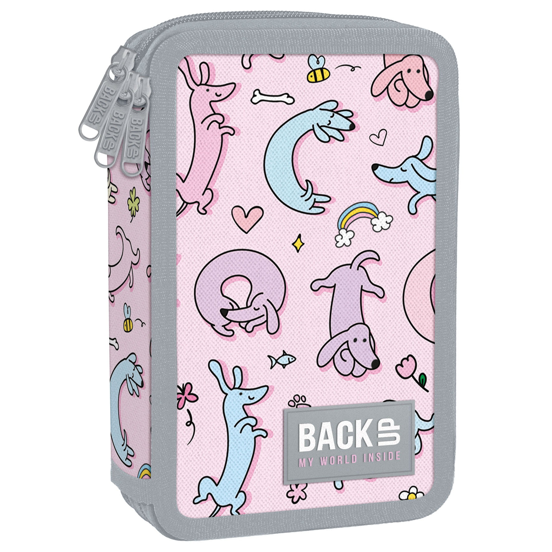 Tříkomorový penál s vybavením BackUP Cute Dogs