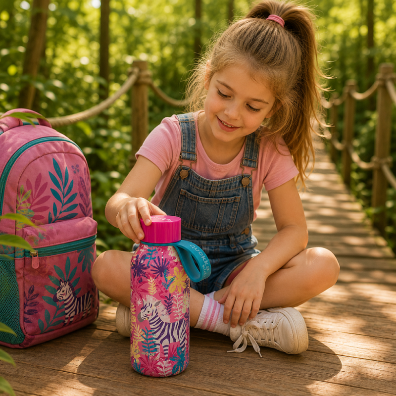 Nerezová termoláhev Quokka Kids Solid Zebry s poutkem – 330 ml