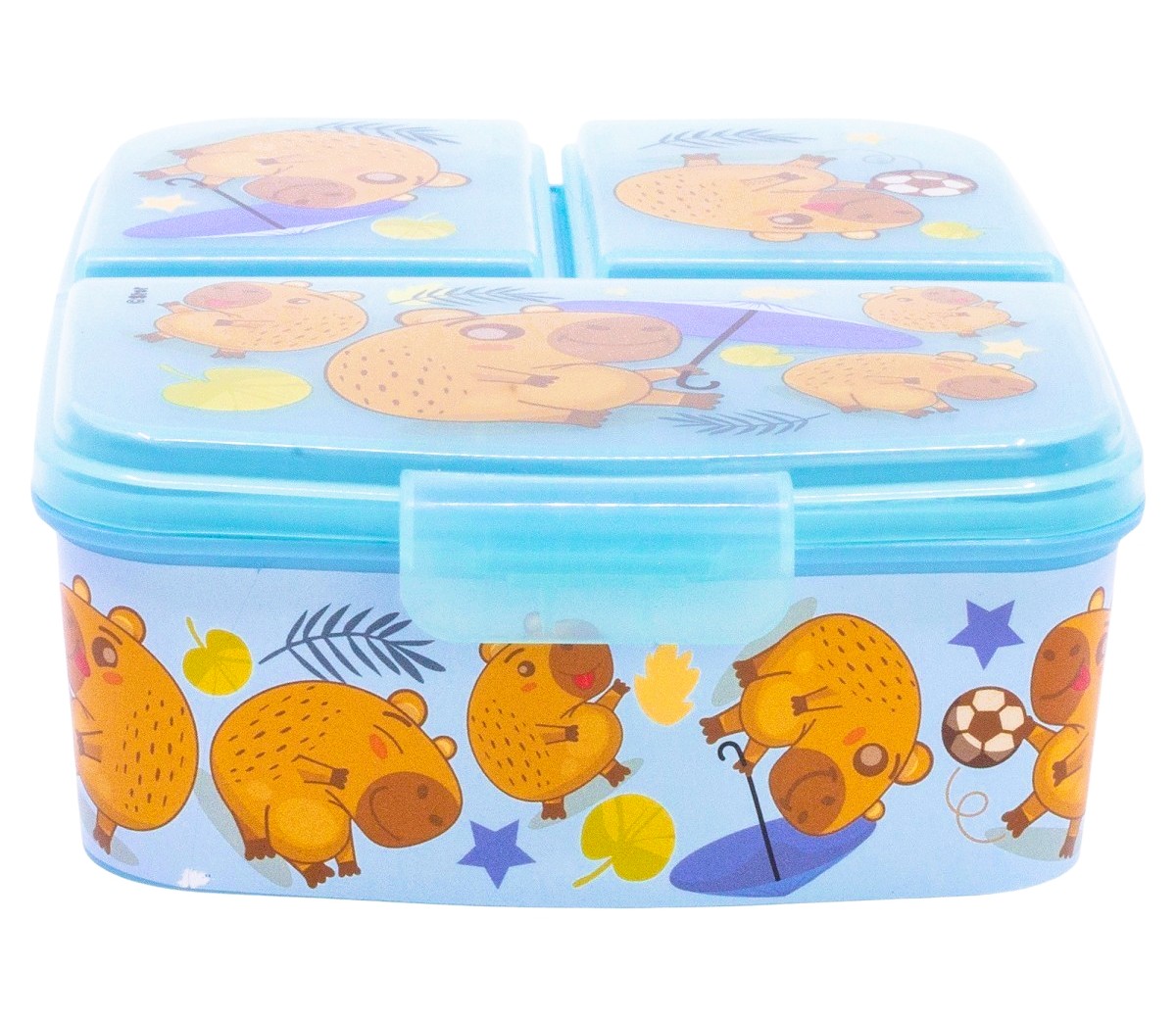 Tříkomorový svačinový box Capibara  modro-hnědý