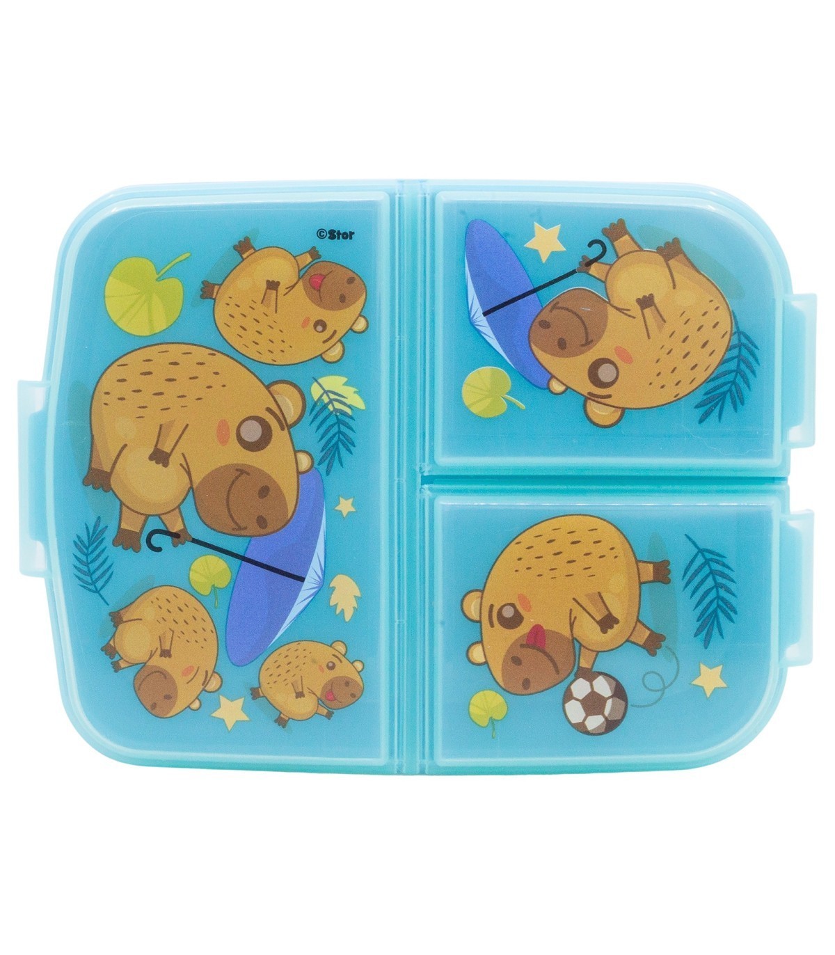 Tříkomorový svačinový box Capibara  modro-hnědý