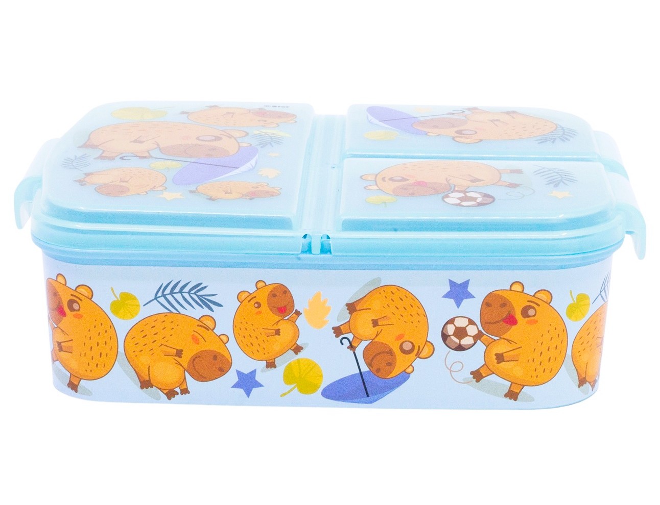 Tříkomorový svačinový box Capibara  modro-hnědý