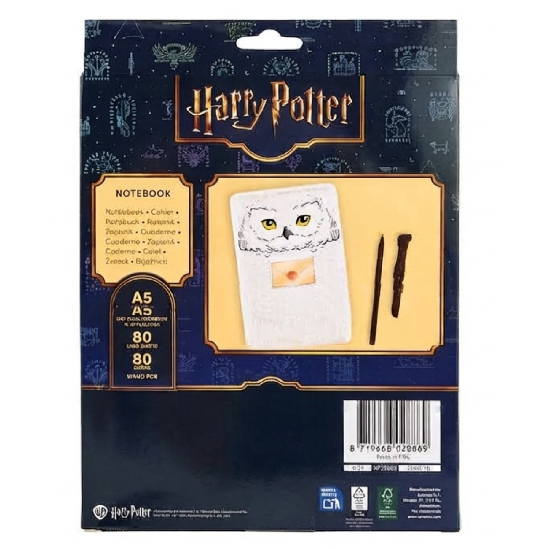 Plyšový zápisník A5 Harry Potter se stylusem ve tvaru kouzelnické hůlky