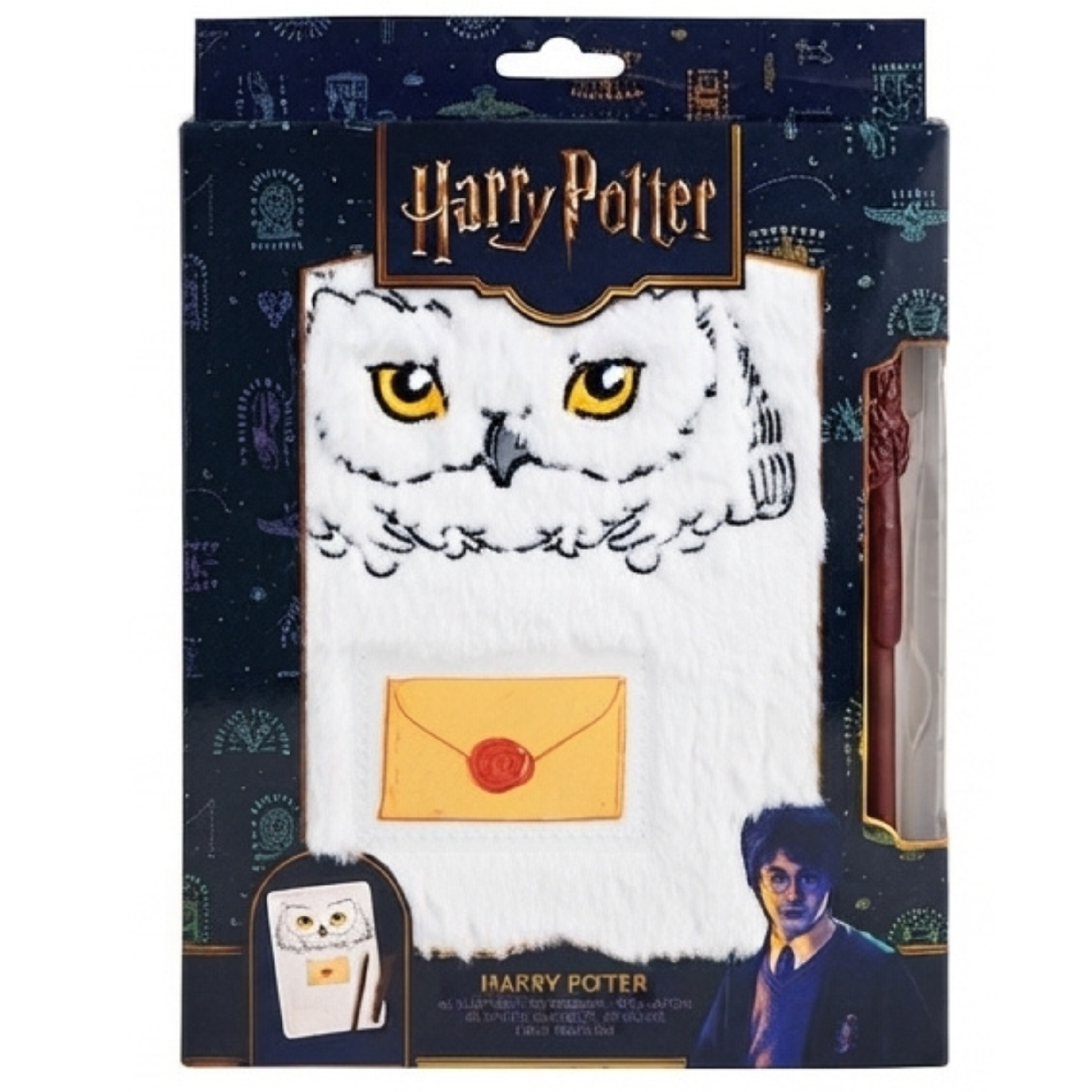 Plyšový zápisník A5 Harry Potter se stylusem ve tvaru kouzelnické hůlky