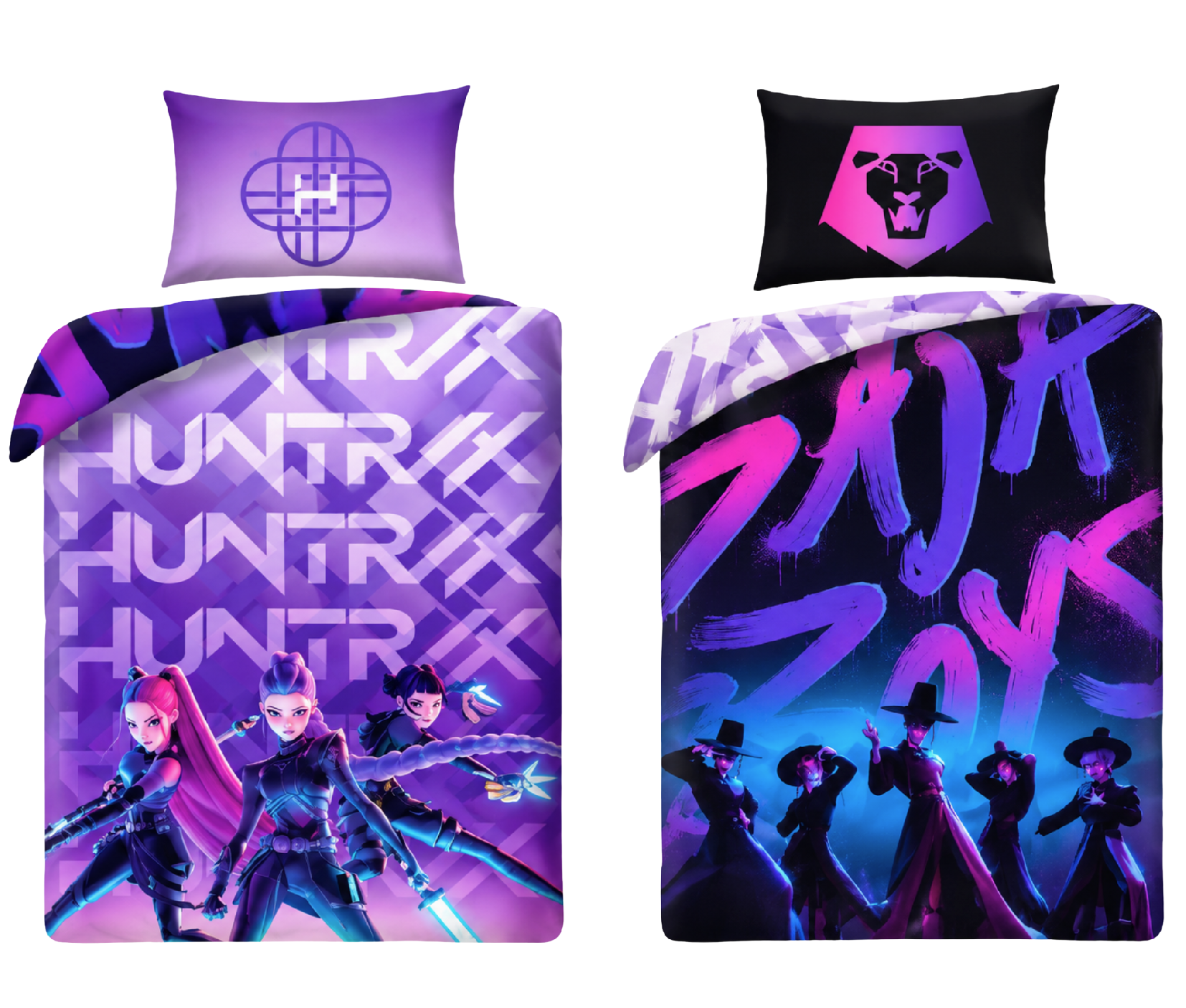 Oboustranné povlečení K-Pop Demon Hunters – Huntrix & Saja Boys, fialové