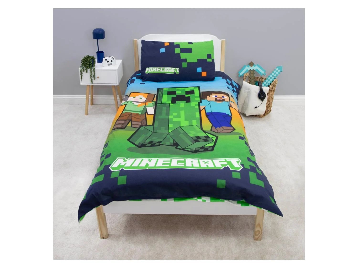 Bavlněné povlečení MINECRAFT CREEPER tmavě modro-zelené 140×200 cm