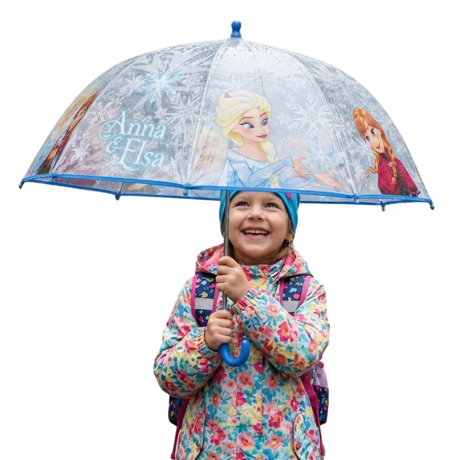 Transparentní deštník Frozen Elsa a Anna modrý