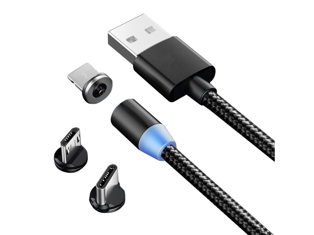 65137 5 magneticky nabijaci kabel 3v1 micro type c usb lightning 1m