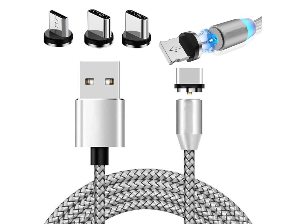 65140 5 magneticky nabijaci kabel 3v1 micro type c usb lightning 1m