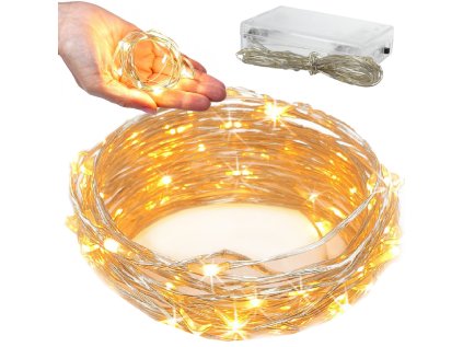 63154 5 drotene svetla 100 led s bateriami 10m tepla farba