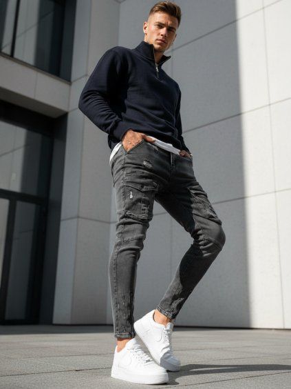 ŠEDÉ DŽÍNY S KAPSAMI (Velikost 30)