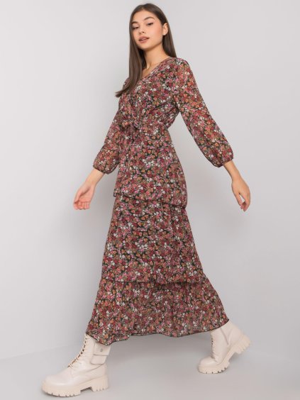 DLOUHÉ BAREVNÉ KVĚTINOVÉ ŠATY S VOLÁNY (Velikost ONE SIZE)