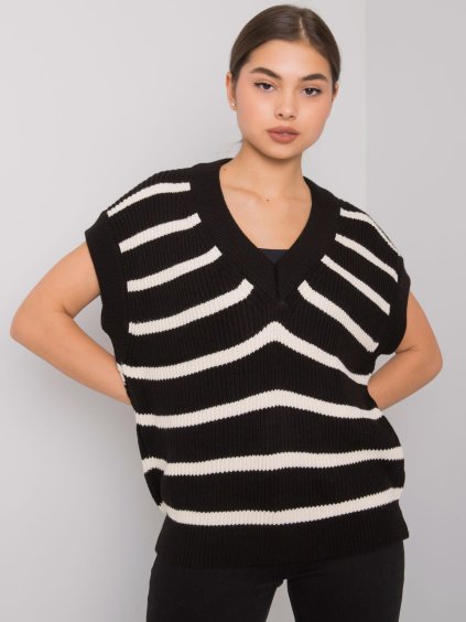 ČERNO-BÍLÁ DÁMSKÁ PLETENÁ VESTA S PRUHY (Velikost ONE SIZE)