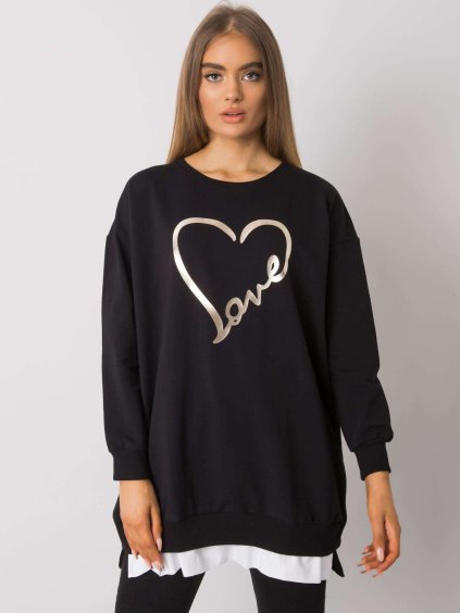 ČERNÁ DÁMSKÁ TUNIKA S POTISKEM SRDCE (Velikost S/M)