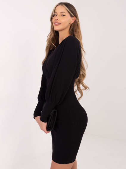 ČERNÉ ŠATY S BALONOVÝMI RUKÁVY (Velikost S)