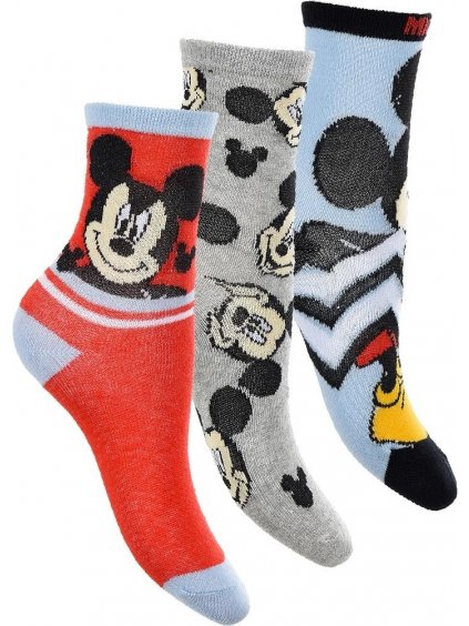 CHLAPECKÝ SET PONOŽEK MICKEY MOUSE - ČERVENÁ-ŠEDÁ-TYRKYSOVÁ