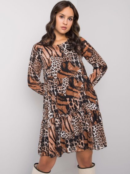 ČERNO-HNĚDÉ ŠATY LOXLEY SE ZVÍŘECÍM POTISKEM (Velikost S)